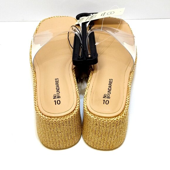 No Boundaries Platform Mule Jute Rattan Sandals Clear Strap Memory Foam Size 10 - Picture 7 of 10